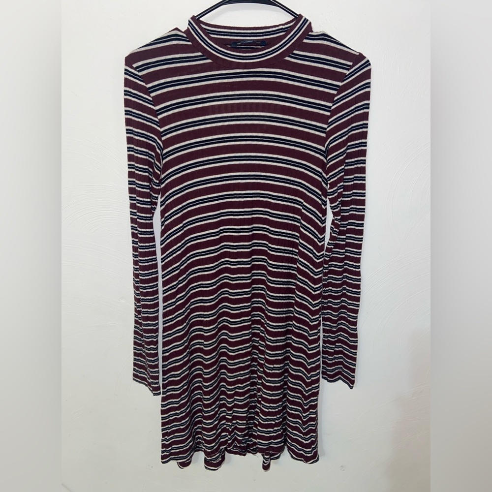 American Eagle Burgundy/Navy Stripe Dress Cutout & Crisscross Back Size Small
